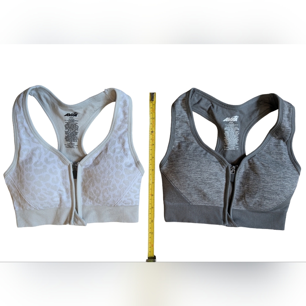 NWOT Pair Of Avia Full Zipper Sports Bras Gray & Leopard Print Small